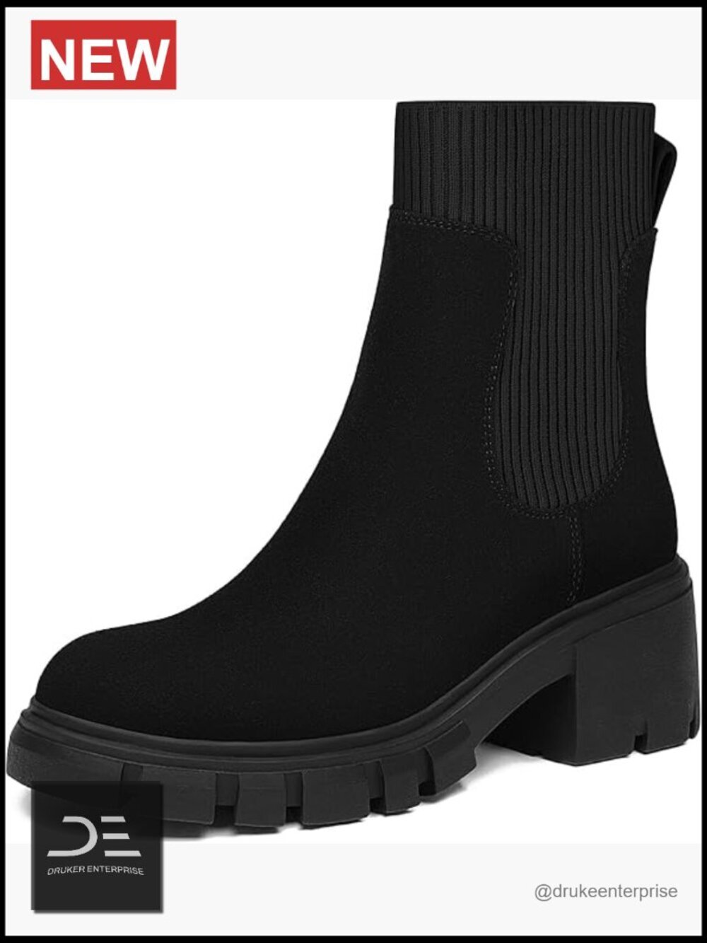 Vegan Suede Chelsea Boots Chunky Platform Lug Sole Ankle Booties